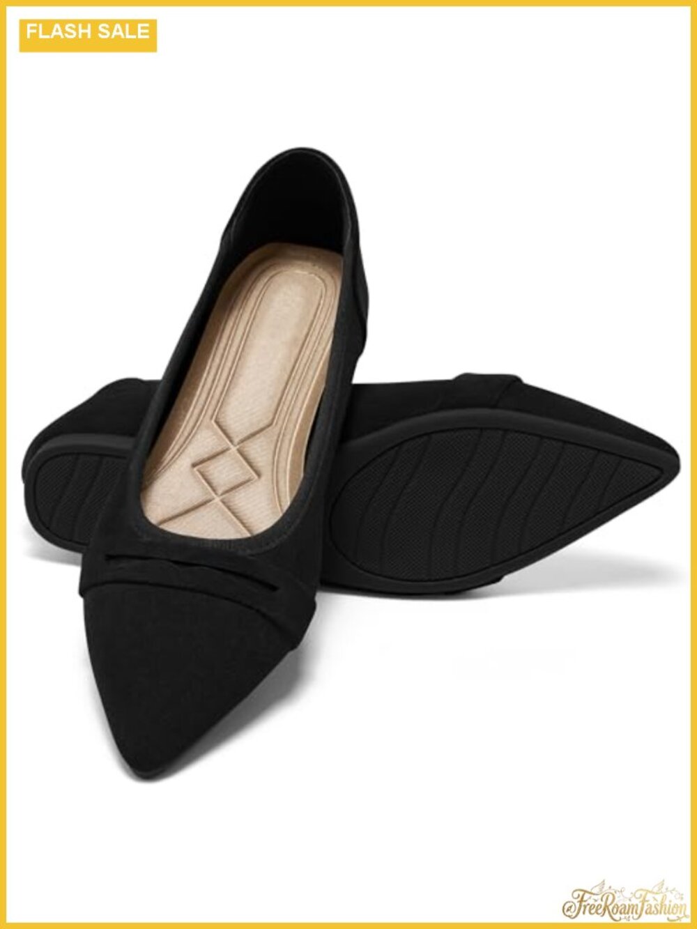 Women's Pointed Toe Flats with Memory Foam Insole - Faux Suede - Slip Resistant